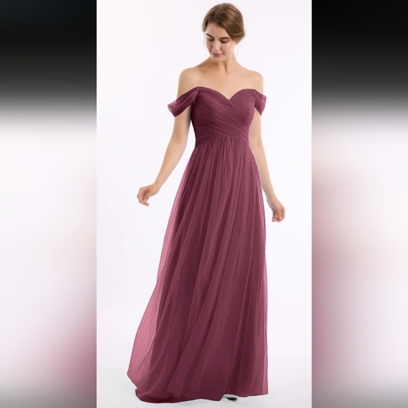 Azazie Mulberry Tulle Long Evening Gown Size 0 - Picture 1 of 10